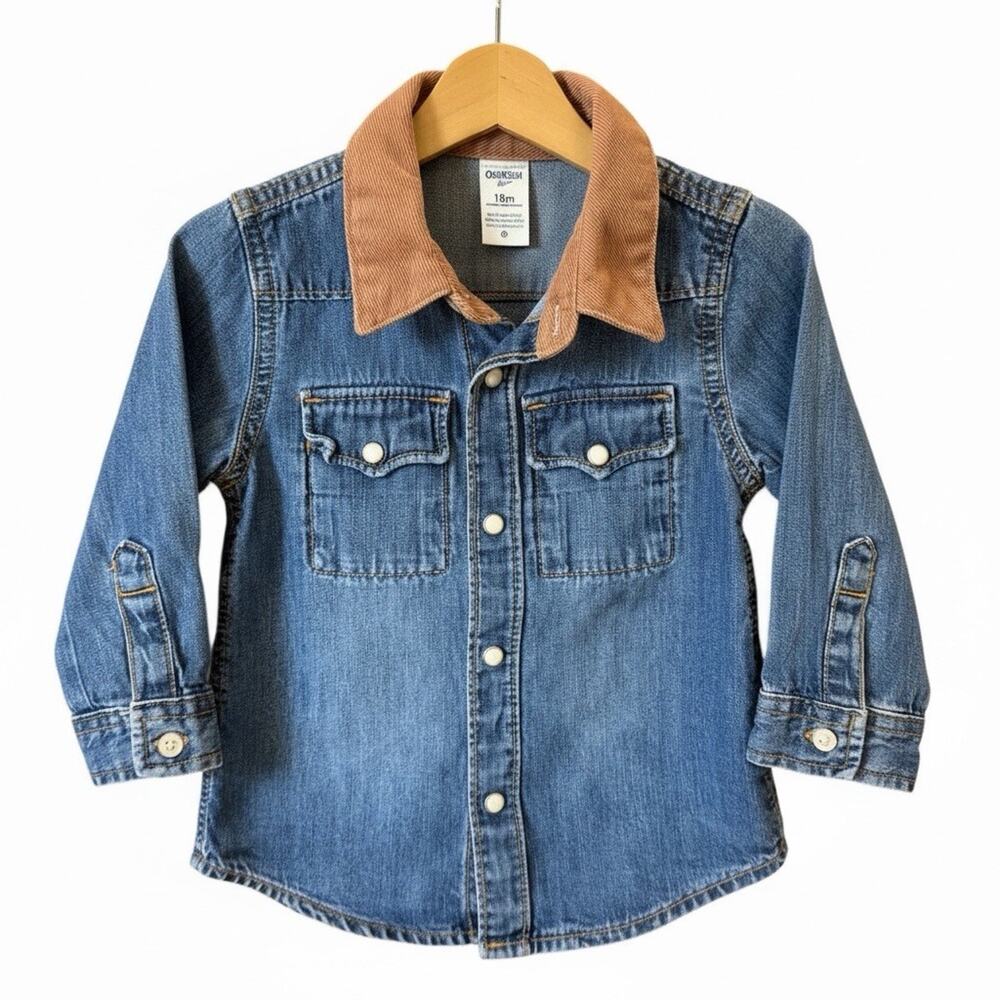 Oshkosh Toddler Barn Jacket Western Denim Long Sleeve Button-Down Shirt 18 Month